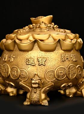 方形皮绣全铜聚宝盆饰品可开盖比丘聚宝盆办公装修店开业礼品