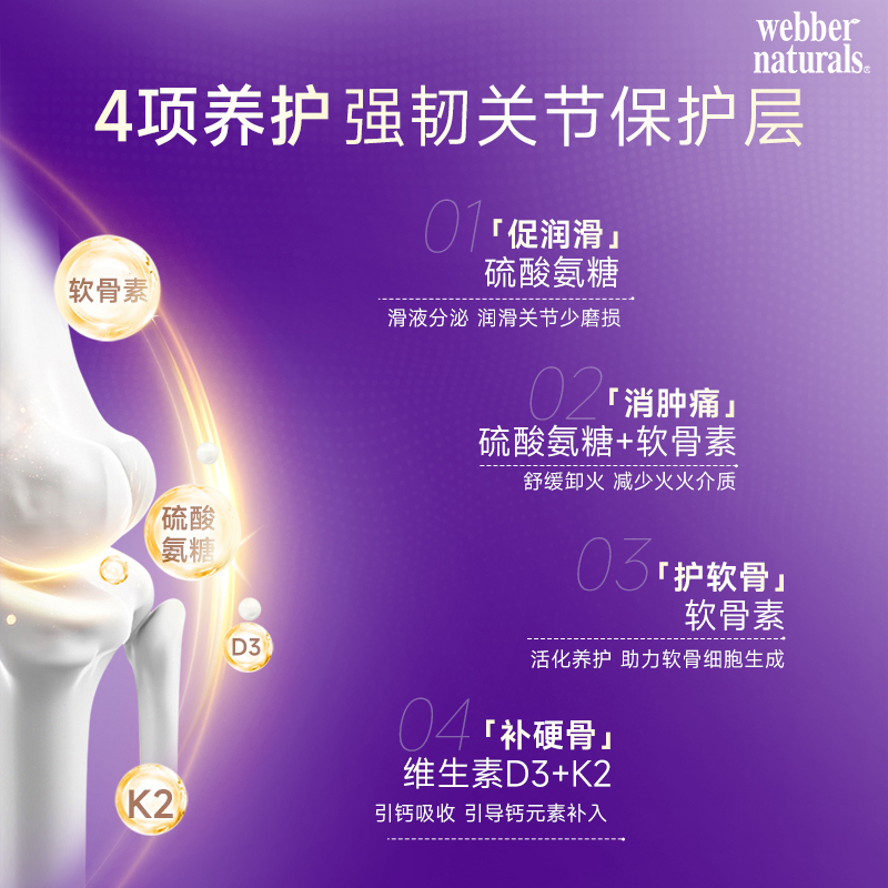 webber 伟博升级款双倍硫酸氨糖软骨素添加D3+K2关节维骨力300粒 - 图1