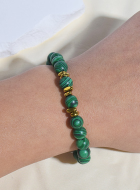 跨境新款孔雀石串珠手串男女款情侣时尚复古手链单圈手饰配饰