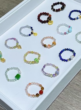 原创手工天然水晶珠子戒子 手链戒子 佛珠串珠配件