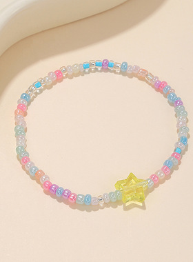 爆款彩色米珠手链女 甜美少女风串珠手链手工编织手串批发