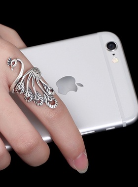 2025新款时尚孔雀开口纯银泰银凤凰个性简约食指戒女款饰品