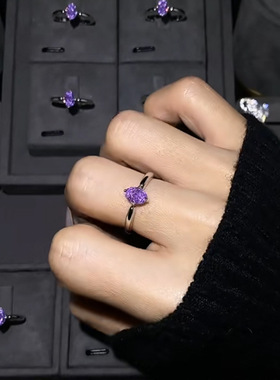 小红书爆款极简风紫色水滴闪钻戒指高级感小众精致食指戒