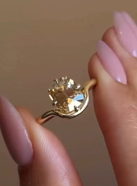 个性叠戴设计欧美感方糖黄钻几何线条戒指高级感款生日礼物闺蜜