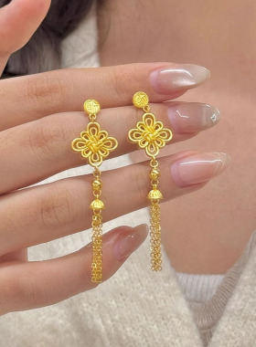 爆款新中式流苏中国结耳钉长款方圆脸天菜修饰脸型
