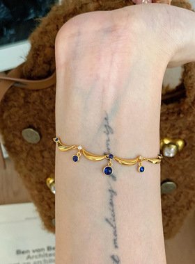 小红书爆款古法琉璃工艺花边蓝色水滴系列法式复古蓝宝石流苏手链