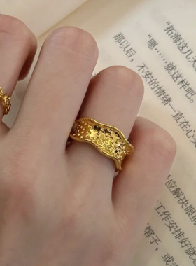 小红书爆款中古风缎带戒指女2025新款不规则宽版叠戴指环