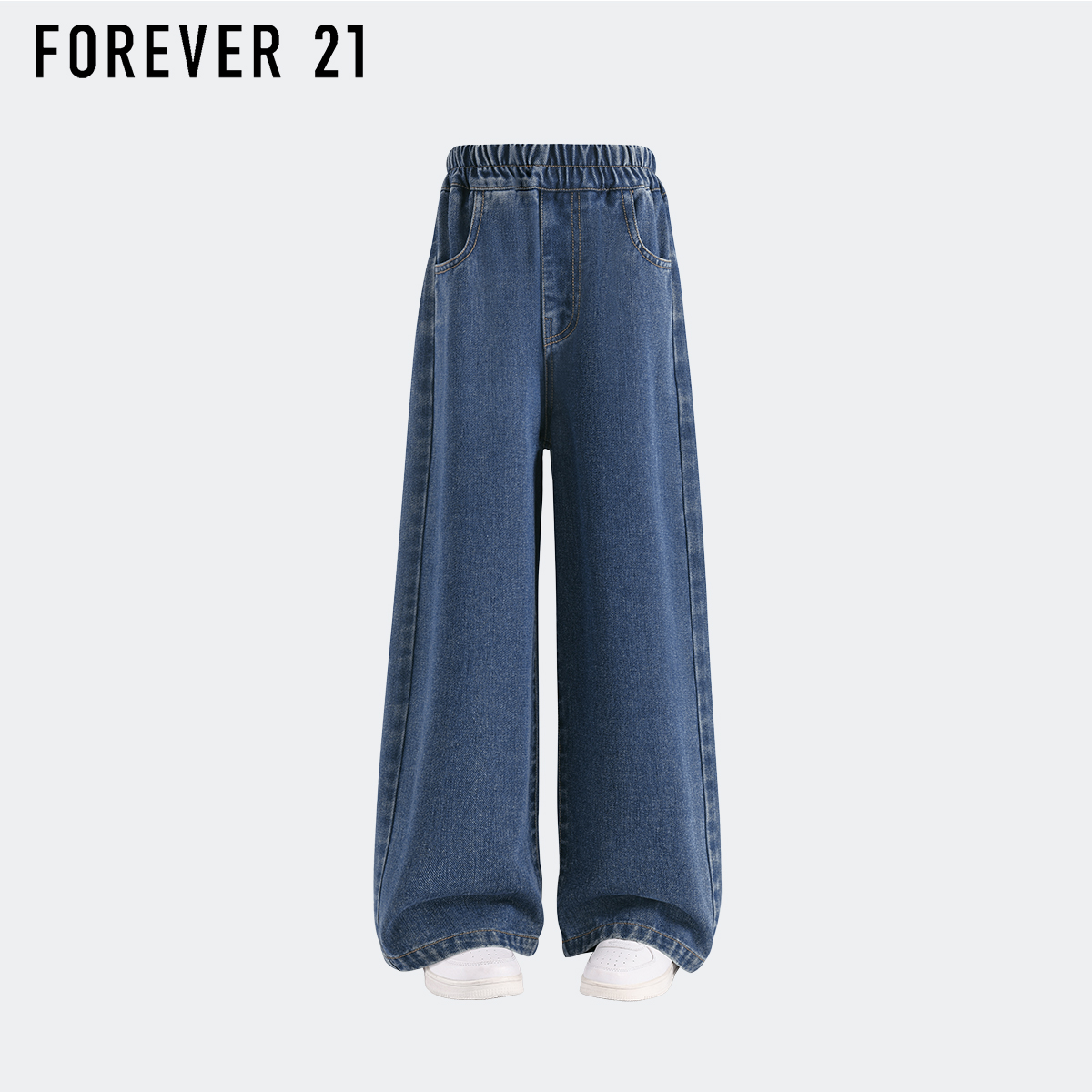 Forever 21男童阔腿牛仔裤2025新款男孩休闲洋气秋装儿童直筒裤子 - 图1