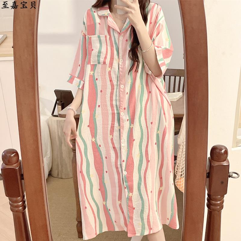 多巴胺月子服夏季薄款双短孕妇哺乳睡衣短袖短裤孕期带胸垫可调节 - 图1