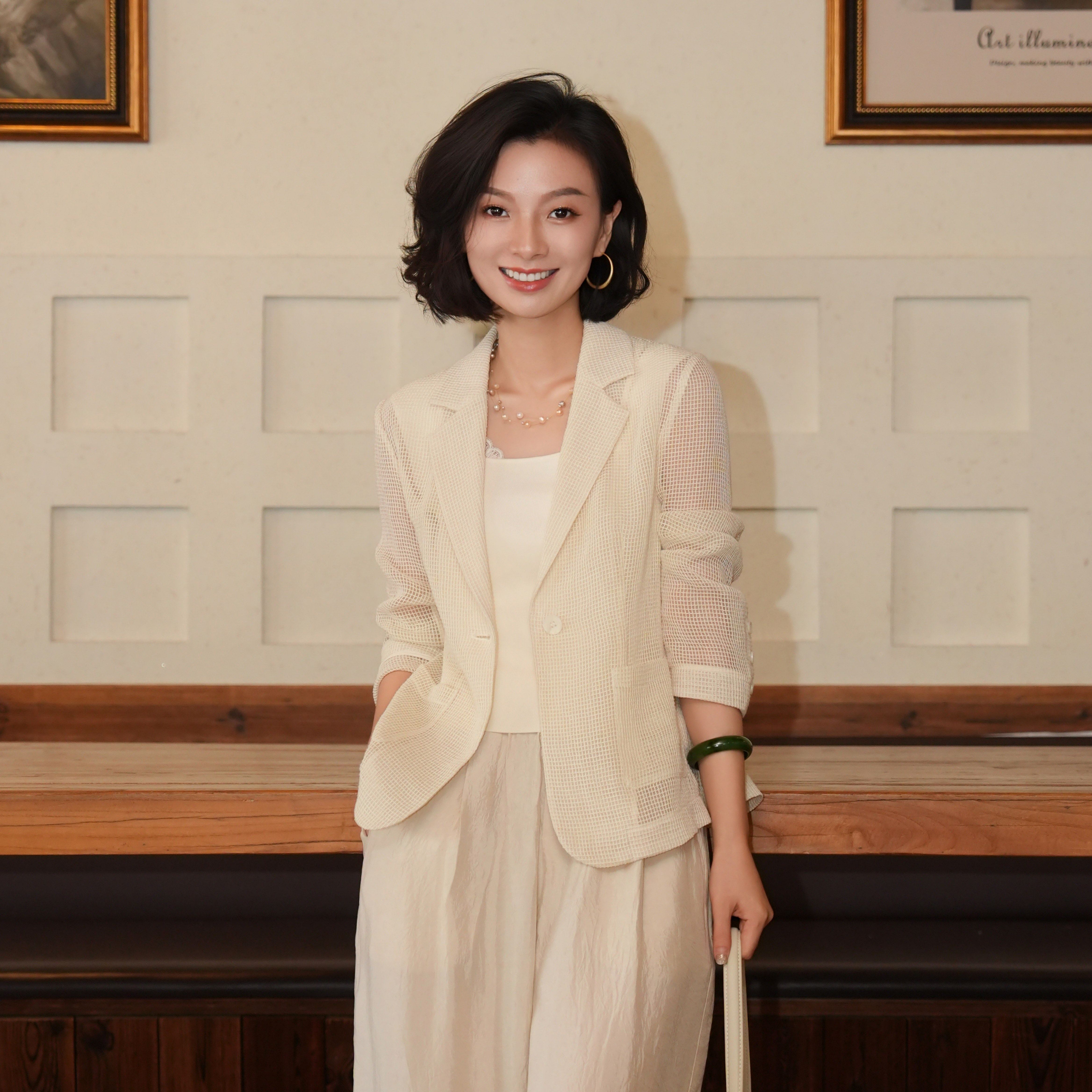 西子/【游艇西装】夏季薄款透气镂空气质宽松老钱风西装/XZTJ1357