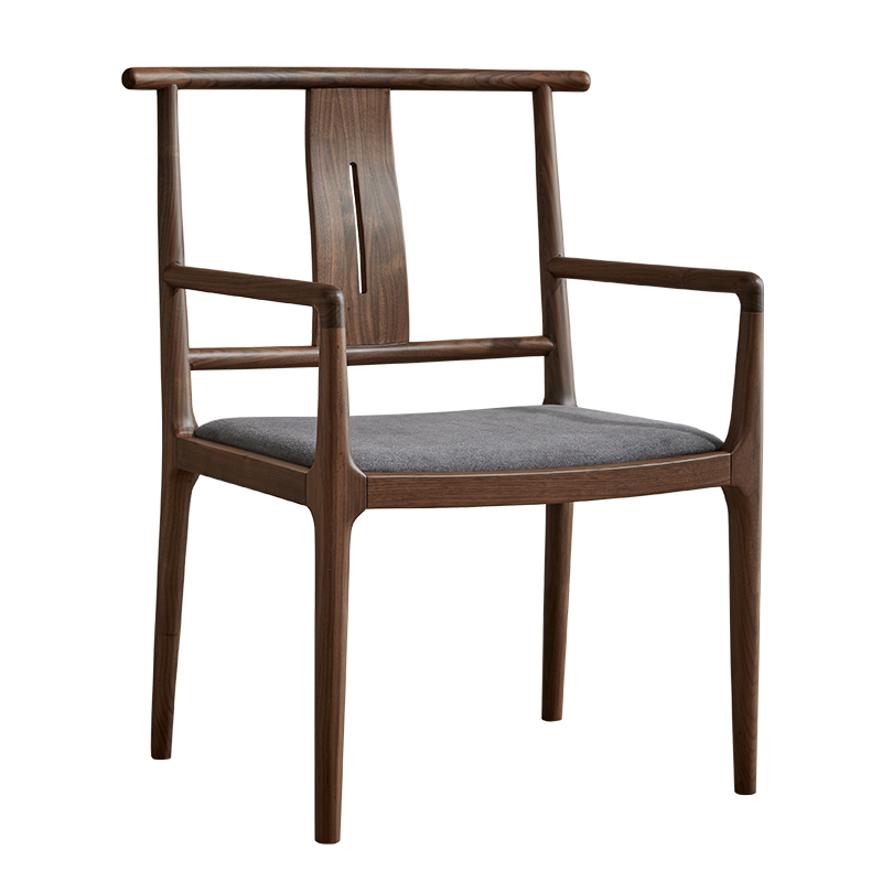 茶椅主人椅新中式实木黑胡桃木泡茶喝茶带扶手靠背椅子餐椅官帽椅 - 图3