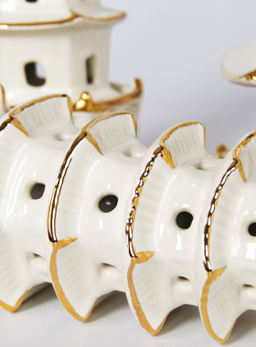 新中式家用软装陈设品手工白色大号九层陶瓷文昌塔凉亭子建筑摆件