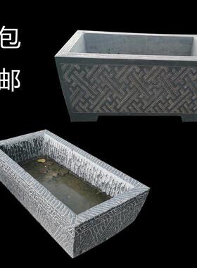 青石槽鱼缸摆件招财户外水槽庭院别风水长方形墅装饰石材花盆圆缸