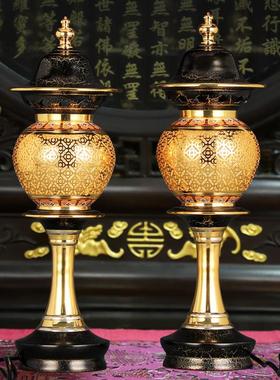 鎏金佛具套装纯铜供佛用品家用全套敬神佛前香炉供水杯供盘供佛灯