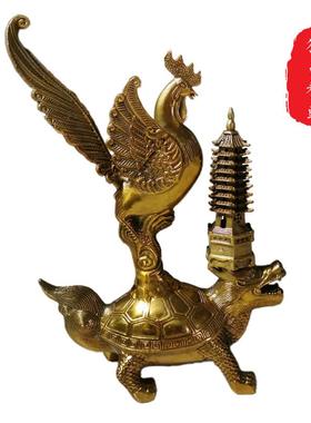 定制大号金鸡龙龟纯铜摆件家居装饰工艺礼品摆饰中式开 ??业礼品