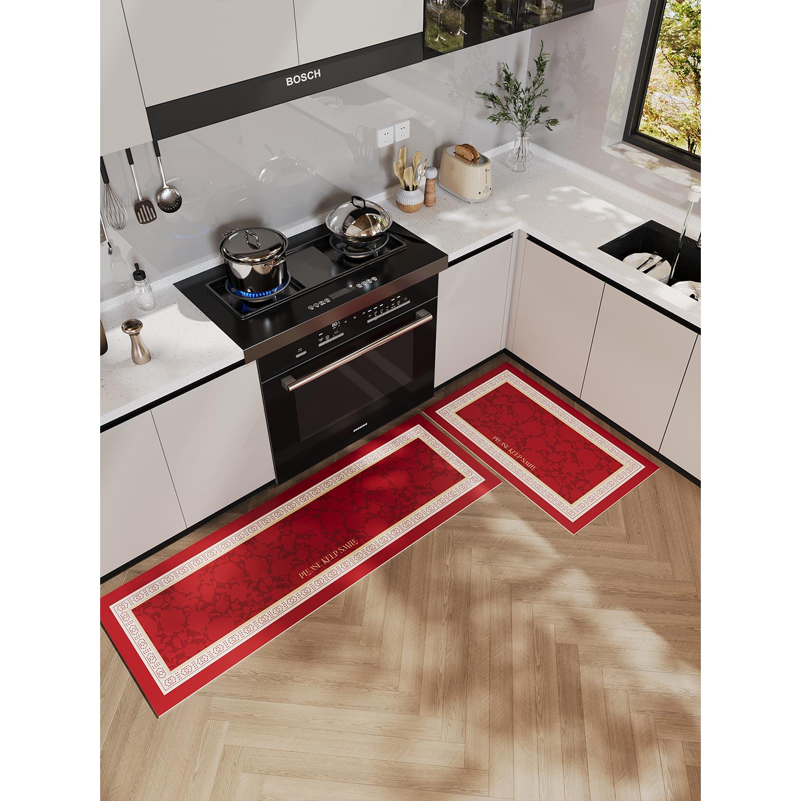 红色新年节日厨房防滑地板垫硅藻泥门吸收脚垫防污防摔浴室门垫 - 图0