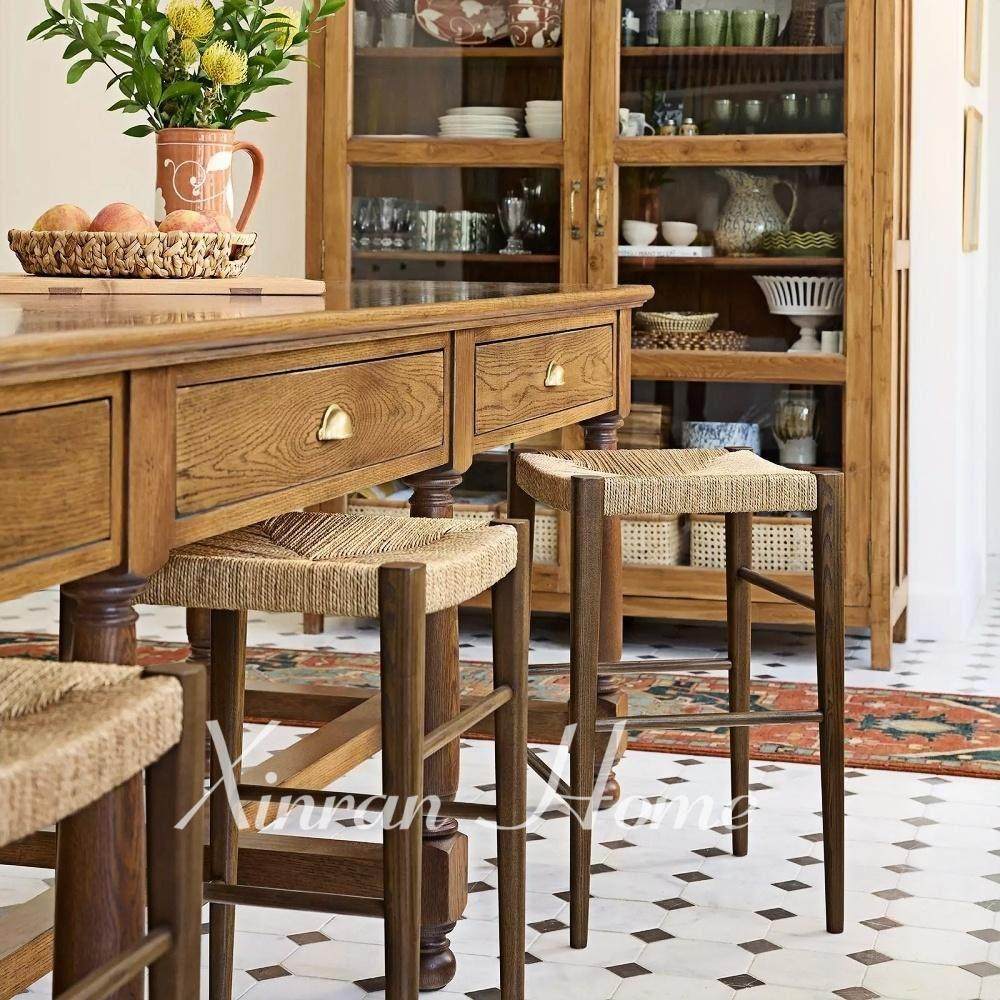 现代简约实木藤编吧凳创意北欧覆古家用民宿咖啡厅吧台椅高脚凳子,淘宝优惠券,粉丝福利购,淘宝优惠卷