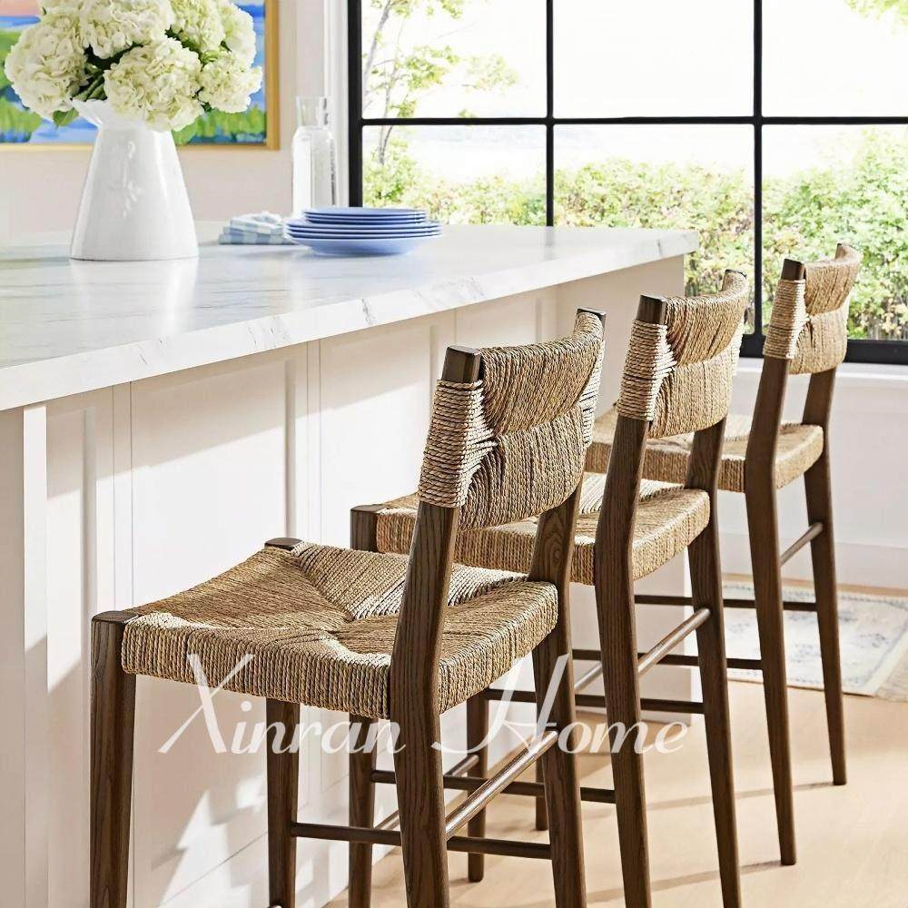 现代简约实木藤编吧凳创意北欧覆古家用民宿咖啡厅吧台椅高脚凳子,淘宝优惠券,粉丝福利购,淘宝优惠卷