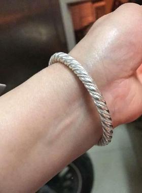 正品999纯银手麻镯实心口男女足银情侣款礼物手工定款制花青丝闭
