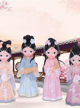 古风汉服女孩摆件古装格格人物迷你娃娃小玩偶人偶手办树脂装饰品
