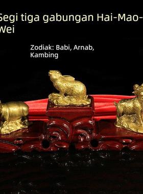 三合贵人猴鼠龙申子辰金属水局三合生肖摆件家居风水用品黄铜生肖