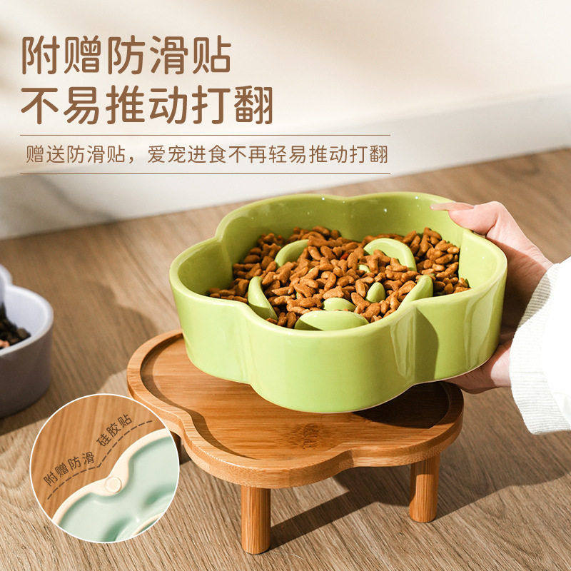 陶瓷慢食碗防噎猫咪进食盆防止黑下巴小型犬猫咪护颈带木架慢食碗,淘宝优惠券,粉丝福利购,淘宝优惠卷