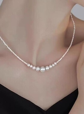 碎银子渐变微笑施家珍珠项链女小众设计轻奢高级感锁骨链气质颈链