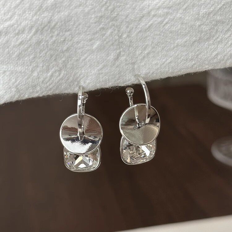 新款几何方形银色耳坠女高级感气泡方糖圆片耳圈耳饰轻奢耳钉耳环