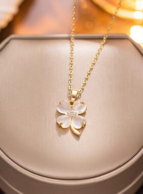 时尚中国风锁骨链古法镀金首饰镶嵌仿和田玉吊坠四叶草项链饰品女