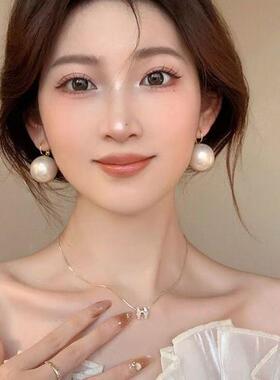 韩国复古夸张珍珠耳环女耳扣式
