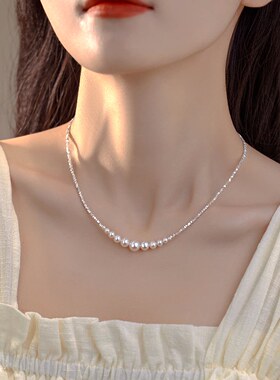2026新款女款颈链锁骨链高级感碎银子饰品项链独特配裙子珍珠轻奢