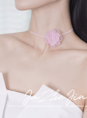 超仙网纱丝带紫色山茶花系带颈链