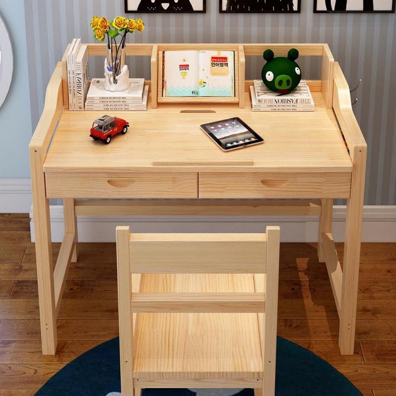 Solid wood children's desk, study desk, children's table and chair bookshelf combination, pine wood primary school, CAO student writing small desk