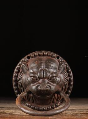 旧铁器中式仿式古纯铁瑞把虎头门环中无复古装饰兽铁手大门拉环包