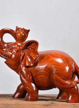 花梨红木雕刻大象摆件一对实木质象家居客厅电视柜装饰品工艺品