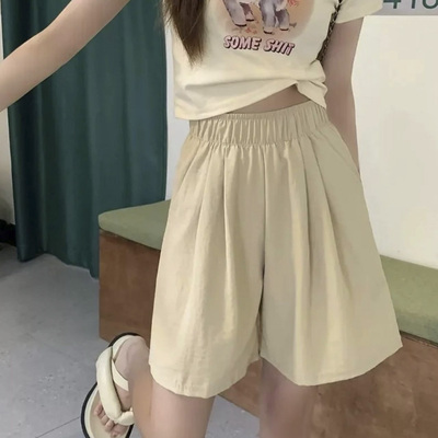 DTT山本奶芙短裤女夏薄款宽松高腰休闲日系慵懒风五分阔腿短裤