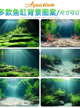 新款水草缸造景鱼缸贴纸图5立体画正胶水族箱装饰壁纸背景纸
