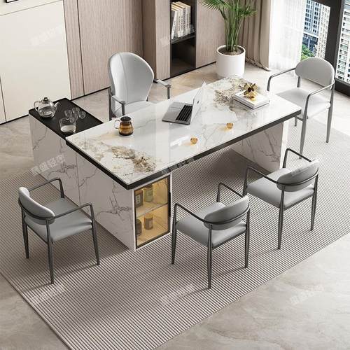 现代简约轻奢岩板茶桌椅家用高级感办公岛台功夫茶几可移动泡茶桌 - 图2