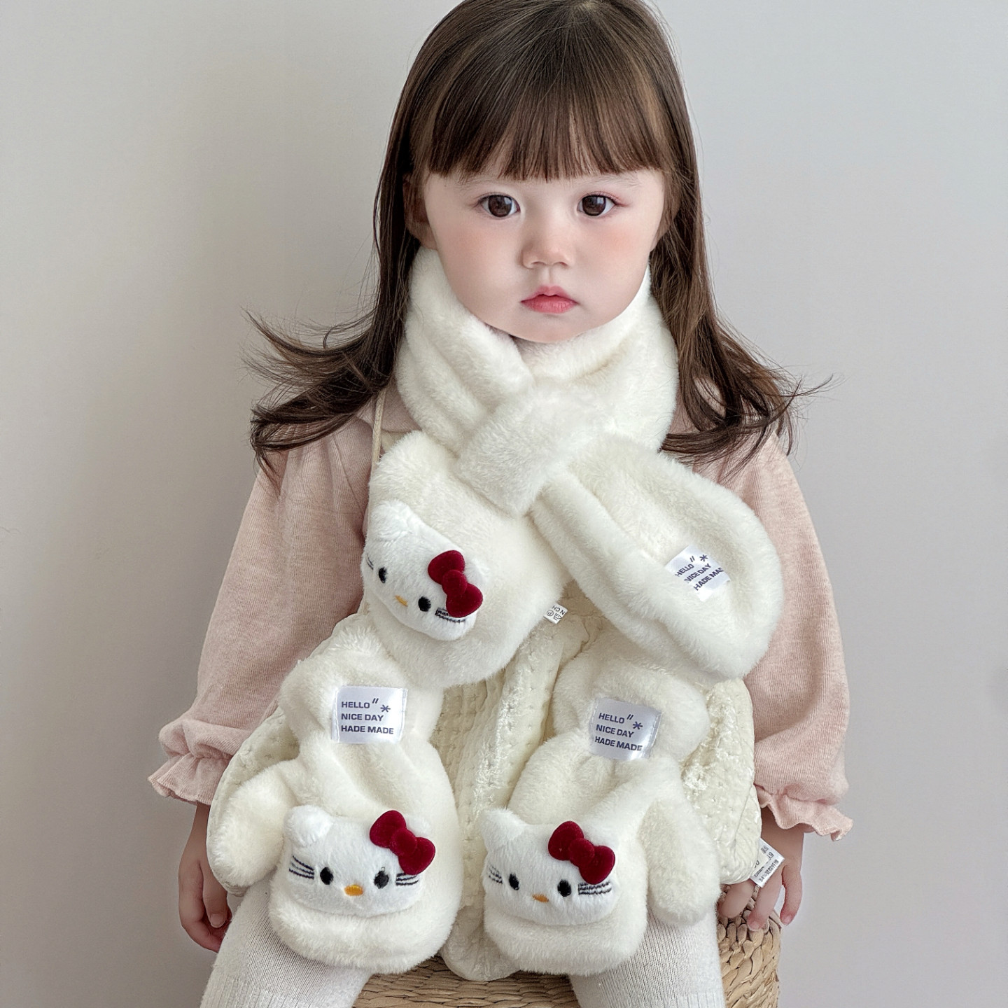 儿童围巾秋冬季可爱小兔子毛绒婴儿保暖围脖户外宝宝手套围巾套装,淘宝优惠券,粉丝福利购,淘宝优惠卷