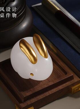 白玉兔摆件书房办公桌面装饰家居生肖工艺品创意乔迁摆设新年礼物