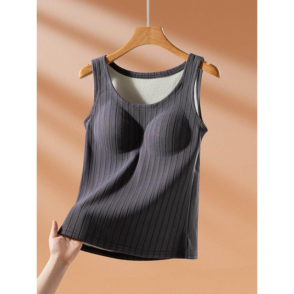 带胸垫加厚保暖背心女冬季德绒防寒打底衫内搭加绒圆领吊带上衣,淘宝优惠券,粉丝福利购,淘宝优惠卷