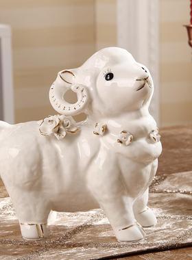 欧式陶瓷动物羊摆件家居客厅办公室乔迁装饰品结婚喜庆礼物工艺礼