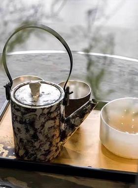 新中国禅宗风格覆古无障碍豪华黑色银柄壶模型房茶室咖啡桌茶具软