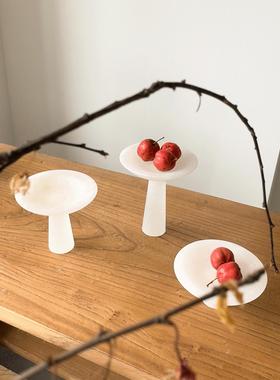 现代简约玉石圆形高脚托盘家用茶几样板间轻奢装饰首饰收纳盘摆件