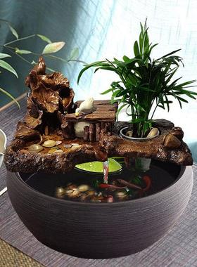 循环流水增氧鱼缸鱼盆过滤器圆形瀑布喷泉造景陶瓷家用装饰品摆件