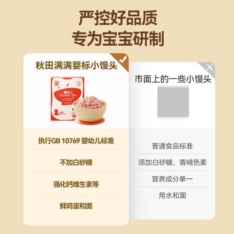 秋田满满婴幼儿小馒头婴儿零食鸡蛋圆饼高钙小软饼干无食用盐添加,淘宝优惠券,粉丝福利购,淘宝优惠卷