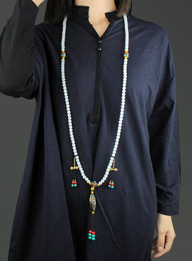 中国风尼泊尔珠夸张斜挎项链毛衣链棉麻民族风服饰配饰手持挂件女