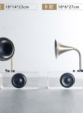 简约现代客厅电视柜橱窗水晶留声机摆件样板房透明收音机软装摆设