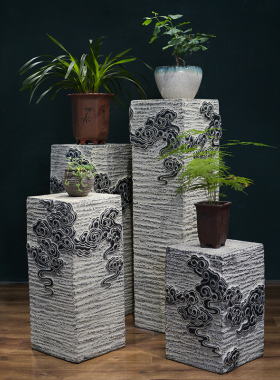 仿古落地摆件中式庭院花园户外盆景架客厅小院子仿石柱室外花架