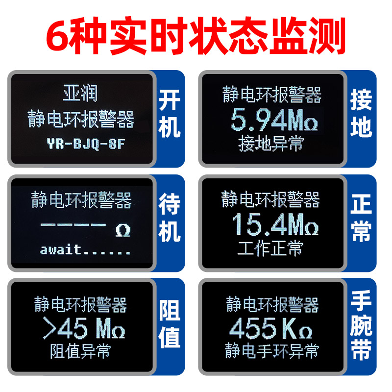 亚润数显防静电手环报警器PLC控制信号手腕带在线接地监测测试仪 - 图2
